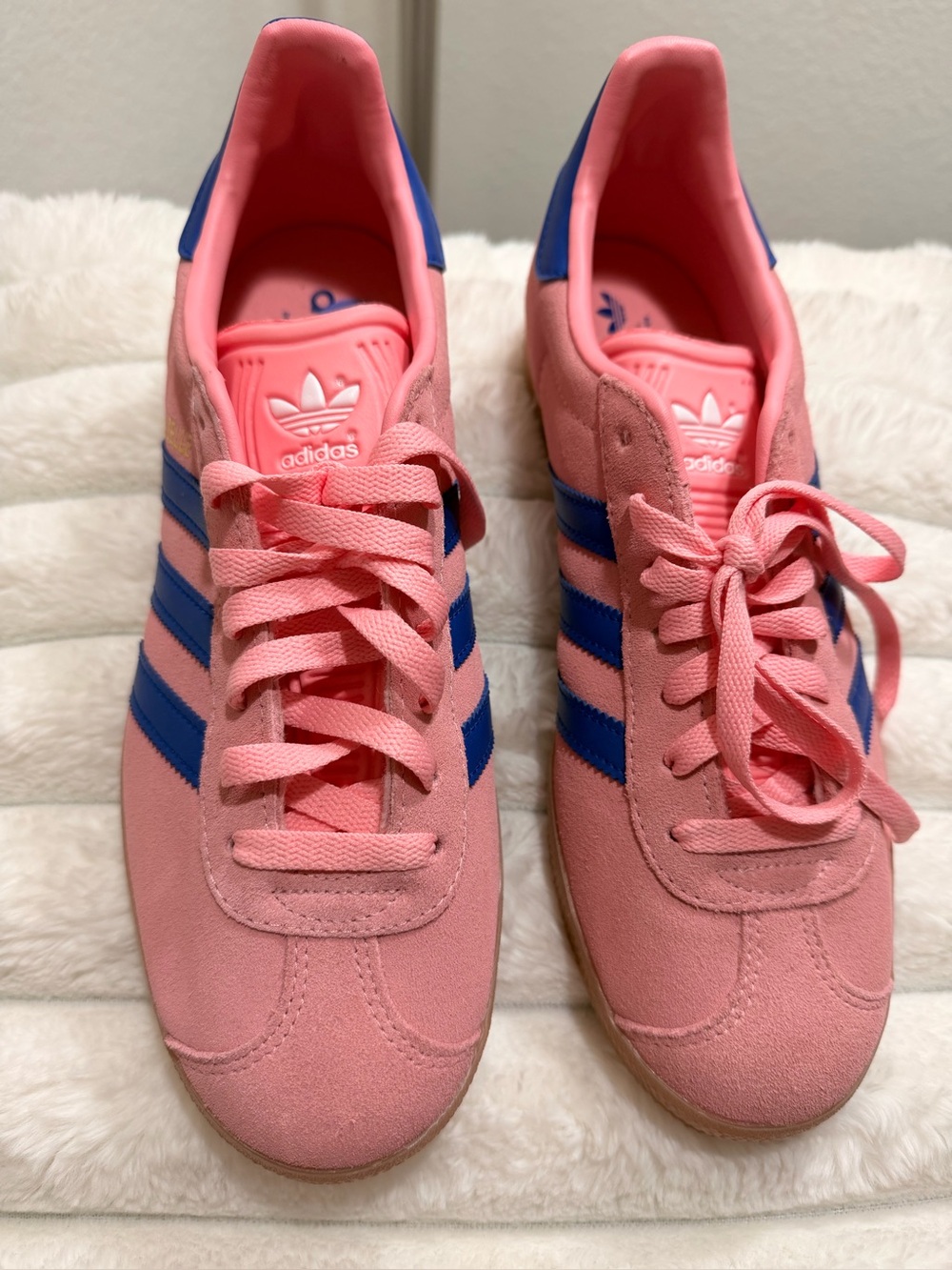 adidas Pink Suede Sneakers with Blue Stripes